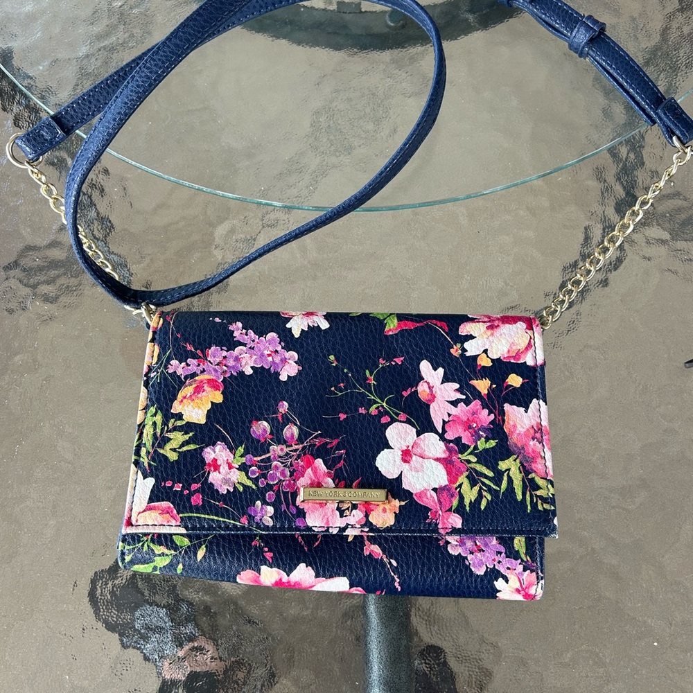 New York & Company Navy Floral Crossbody Bag